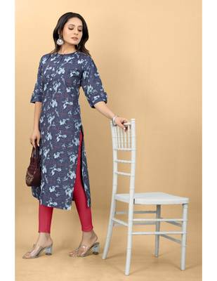 Navy blue plain jacquard ethnic-kurtis 4