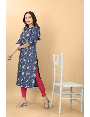 Navy blue plain jacquard ethnic-kurtis 5