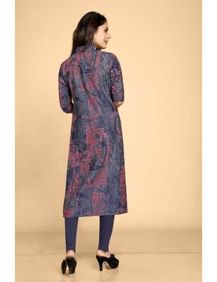 Navy blue plain jacquard ethnic-kurtis 3