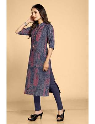 Navy blue plain jacquard ethnic-kurtis 5
