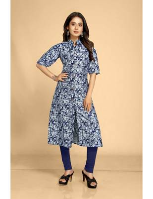 Blue plain jacquard ethnic-kurtis 1