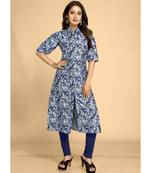 Blue plain jacquard ethnic-kurtis