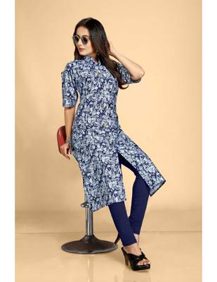Blue plain jacquard ethnic-kurtis 3