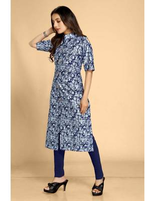 Blue plain jacquard ethnic-kurtis 4