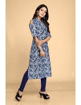Blue plain jacquard ethnic-kurtis 5