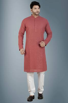 Purple embroidered pure georgette kurta-pajama 1