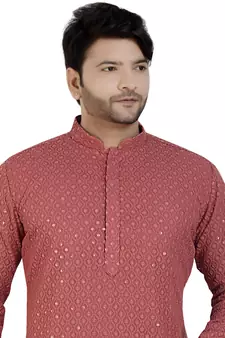 Purple embroidered pure georgette kurta-pajama