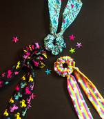 CHOKO Set Of 3 Unicorn Print Scrunchies - Black Blue