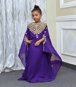 Royal Purple Gold Thread Work Girls    Party Wear Kaftan Dress 