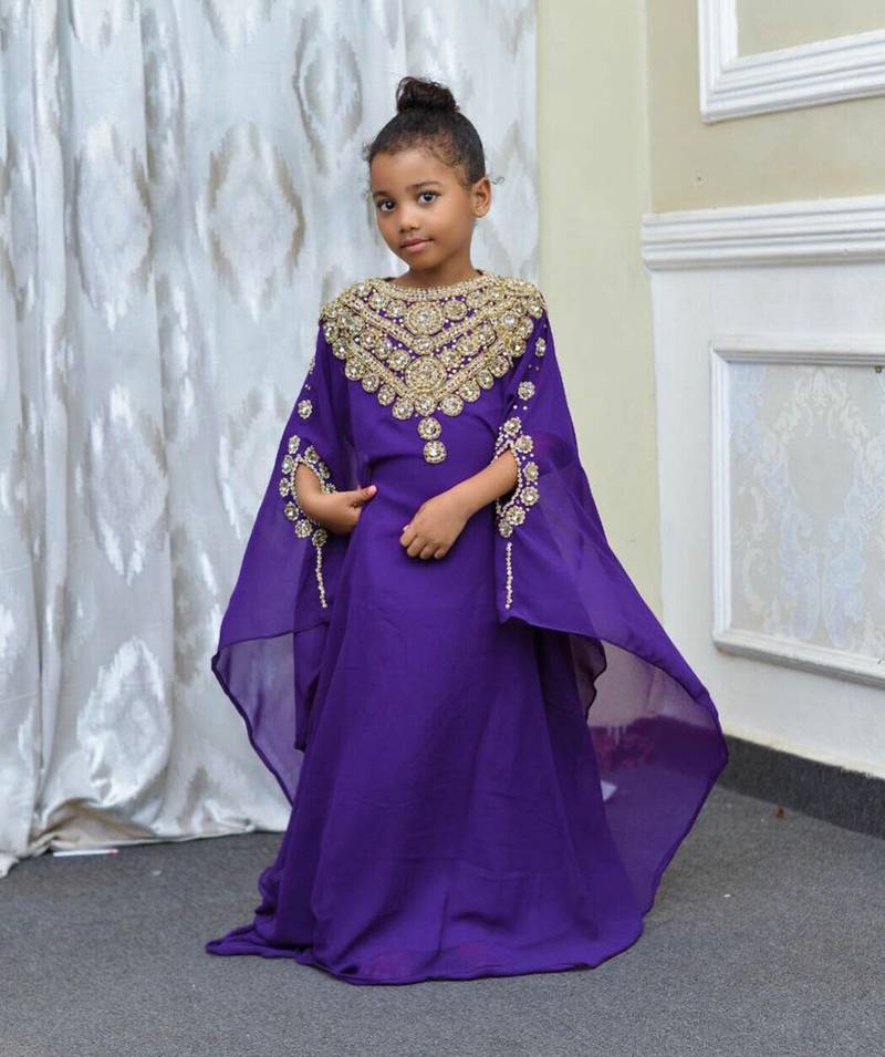 Royal Purple Gold Thread Work Girls    Party Wear Kaftan Dress 