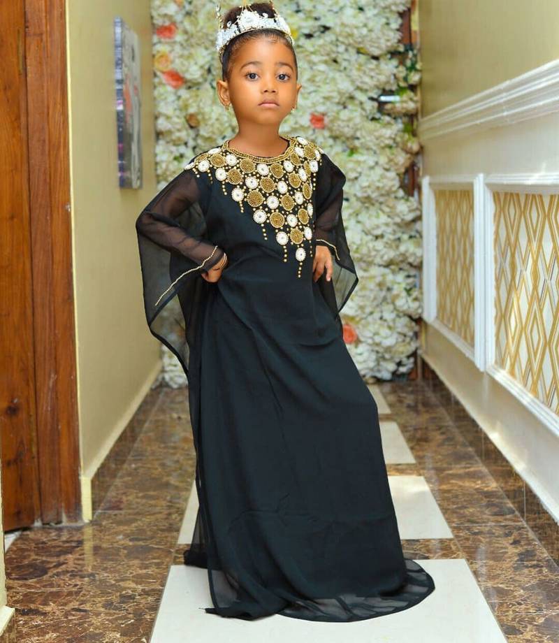 Dark Green Georgette Zari Work Girls' Kaftan 