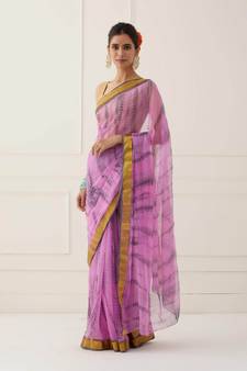 Pink Hand Dyed Shibori Chiffon Saree with Blouse