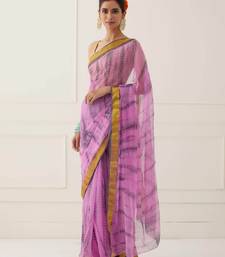 Pink Hand Dyed Shibori Chiffon Saree with Blouse