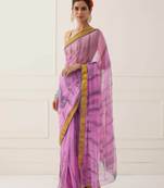 Pink Hand Dyed Shibori Chiffon Saree with Blouse