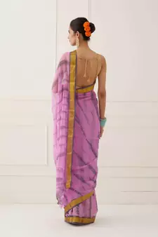 Pink Hand Dyed Shibori Chiffon Saree with Blouse