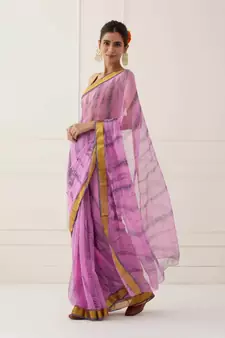 Pink Hand Dyed Shibori Chiffon Saree with Blouse