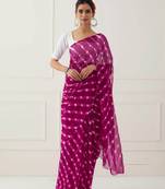 Magneta Pink Hand Dyed Mothda Chiffon Saree with Blouse