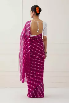Magneta Pink Hand Dyed Mothda Chiffon Saree with Blouse