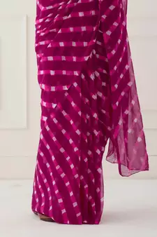 Magneta Pink Hand Dyed Mothda Chiffon Saree with Blouse