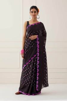 Black Hand Bandhani Silk Saree with Blouse