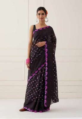 Black Hand Bandhani Silk Saree with Blouse 1