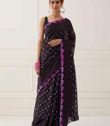Black Hand Bandhani Silk Saree with Blouse