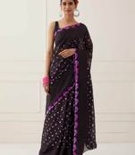 Black Hand Bandhani Silk Saree with Blouse