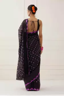 Black Hand Bandhani Silk Saree with Blouse