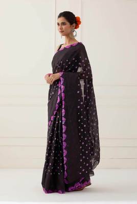 Black Hand Bandhani Silk Saree with Blouse 3