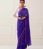 Blue Hand Bandhani Silk Saree with Blouse