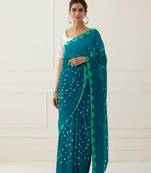 Turquoise Blue Hand Bandhani Silk Saree with Blouse