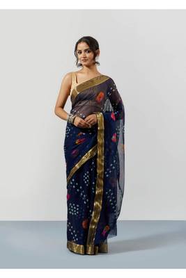Blue Tie & Dye Chiffon Saree with Blouse 1