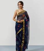 Blue Tie & Dye Chiffon Saree with Blouse