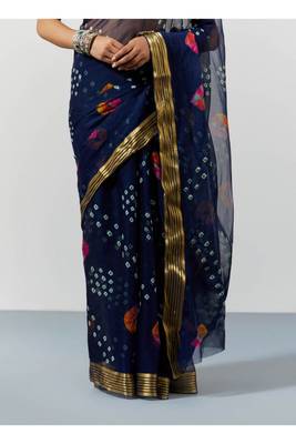 Blue Tie & Dye Chiffon Saree with Blouse 2