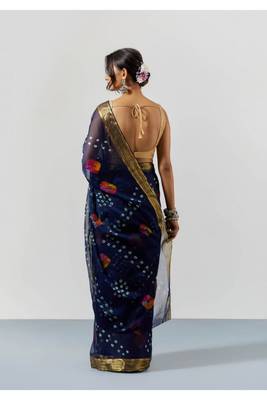 Blue Tie & Dye Chiffon Saree with Blouse 3