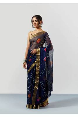Blue Tie & Dye Chiffon Saree with Blouse 4