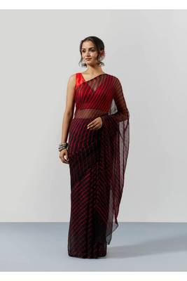 Black Leheriya Chiffon Saree with Blouse 1