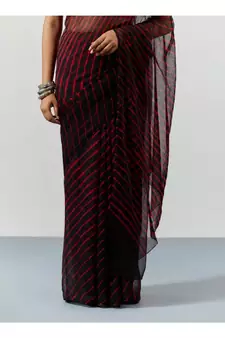 Black Leheriya Chiffon Saree with Blouse