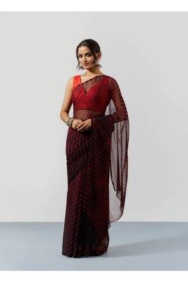 Black Leheriya Chiffon Saree with Blouse 4