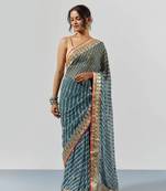 Grey Leheriya Gota Patti Saree with Blouse