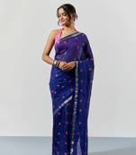 Blue Hand Dyed Bandhani Silk Saree with Blouse
