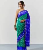 Blue & Green Dyed Bandhani Silk Saree with Blouse