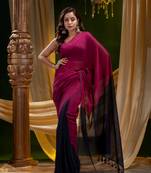 Multicolor hand woven pure cotton saree with blouse