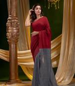 Multicolor hand woven pure cotton saree with blouse