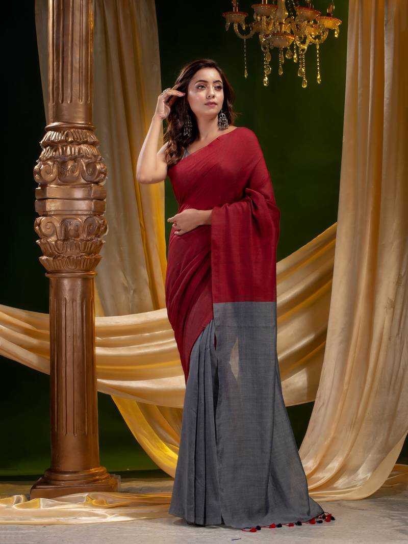 Multicolor hand woven pure cotton saree with blouse
