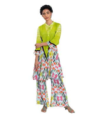 Triangle Shibori Floral Band Collar Kurta 1