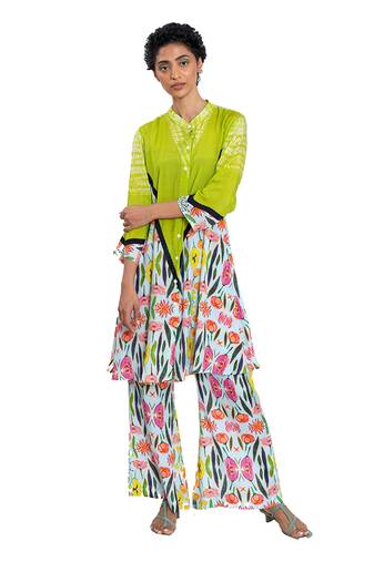 Triangle Shibori Floral Band Collar Kurta