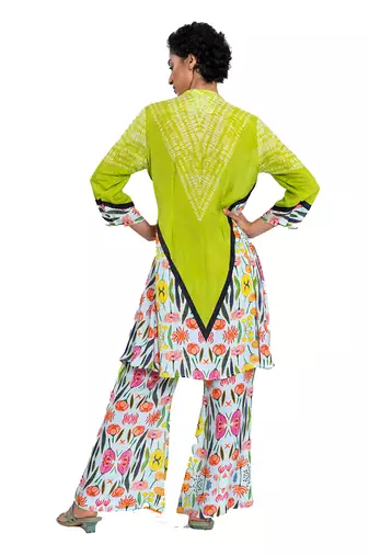 Triangle Shibori Floral Band Collar Kurta