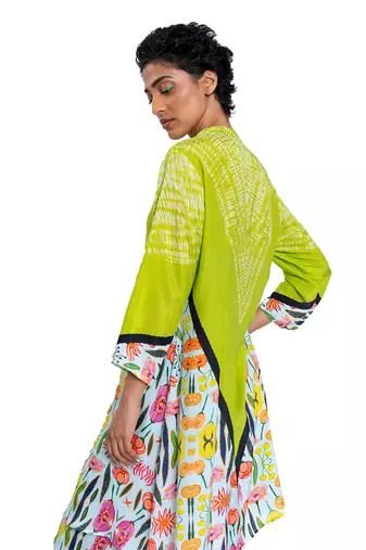 Triangle Shibori Floral Band Collar Kurta