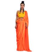 Neon Orange Satin Plain Saree With Blouse